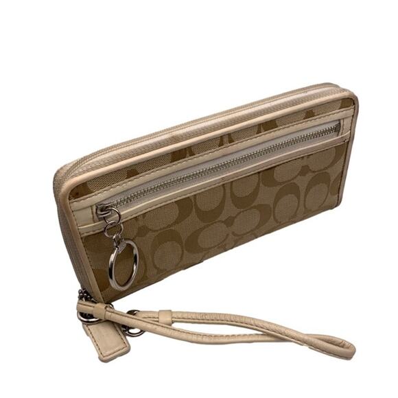 COACH Tan Cream Signature Canvas Wristlet Wallet - Picture 4 of 10